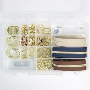 Sallie Tomato, ARTISAN Hardware and Zippers Bundle in GOLD. STS225G. Bag Making Hardware. Contents listed below