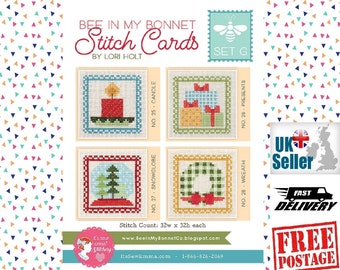 Bee In My Bonnet Stitch Cards by Lori Holt SET G. Cross Stitch Patterns by Lori Holt and Its Sew Emma. Co Ordinates with Lori Holt Quilts