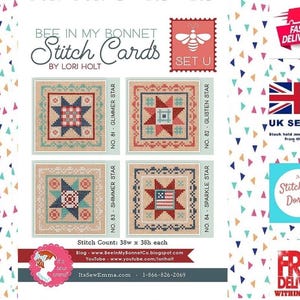 Cartões de ponto Bee In My Bonnet por Lori Holt SET U. Padrões de ponto cruz por Lori Holt e Its Sew Emma. Coordenadas com Lori Holt Quilts