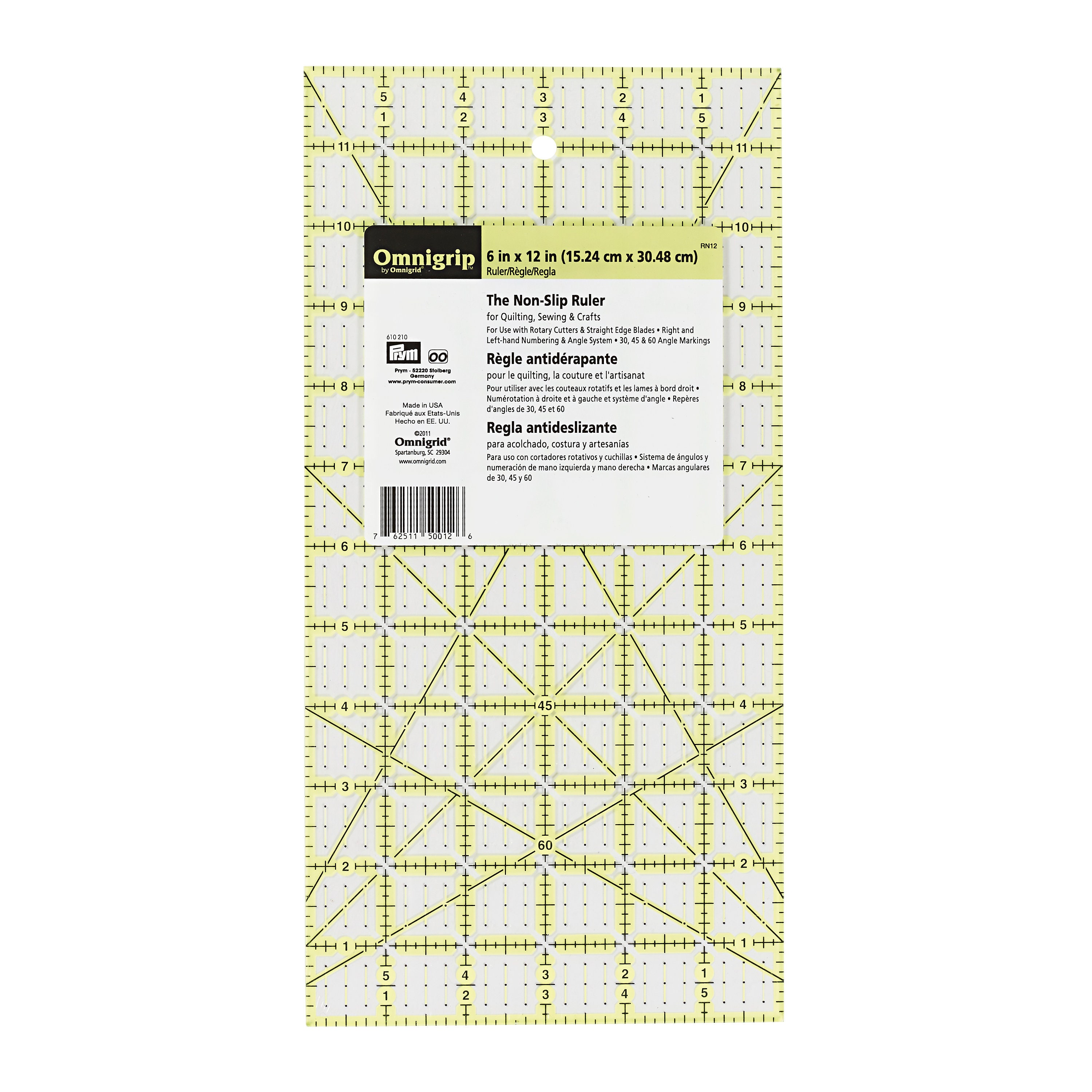 Omnigrid 6 x 12 quilting ruler Yellow marked lines 6x12