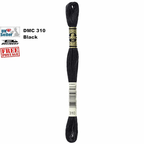 DMC 310 Black Stranded Cotton Thread for Hand Embroidery or Cross Stitch 