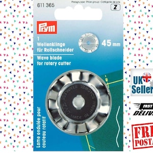 WAVE BLADE Replacement Rotary Blade for Prym/Olfa 45mm Rotary Cutter. Prym 611 365 Wave blade cuts wave shape not straight