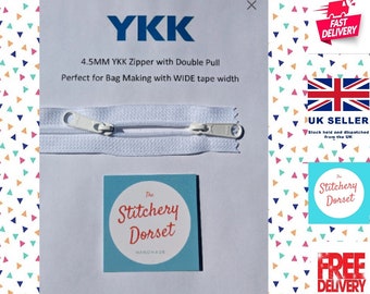 YKK ZIP White #4.5 Coil Nylon Zipper with Double Slide Handbags/bags 30". Cut to size, Wide fabric edges, removable / reusable Zipper Pulls.