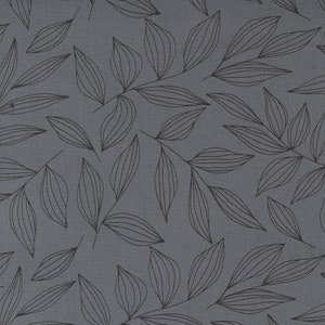 MODA Create by Alli K 11522 24 Graphite. 115cm / 44 inch Breiter Baumwollstoff. Graphitgrau mit schwarzen Blattkonturen. Moda Metreage
