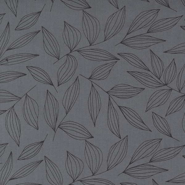 MODA Create by Alli K 11522 24 Graphite. 115cm / 44 inch Wide Cotton Fabric. Graphite Grey with Black Leaf Outlines. Moda Metreage
