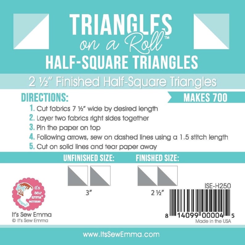2.5" Half Square Triangle Paper, Triangles on a Roll #H250. From Its ...