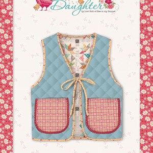 Het patroon voor het gewatteerde vest van Lori Holt & Riley Blake. P120-Quiltedvest. Naaipatroon geïnspireerd op haar Farmers Daughter-stoffencollectie.