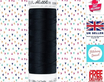 Mettler Seraflex Sewing Thread. 4000 BLACK - Spool Size 130 m/142 yards. Makes straight stitch sewing extremely stretchable. 100%PTT