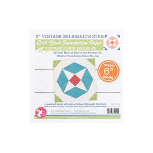 May include: A package of Vintage Milkmaid's Star quilt block foundation paper. The design features a star pattern with teal, red, and white colors. The package includes the text "makes 6" blocks" and "Vintage Block Series #3".