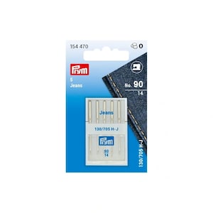 Prym JEANS Sewing Machine Needles multi pack Size 90 (14) 130 705 H-J. Pack of 5. 154 470. Reinforced For working on firm fabrics like jeans