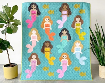 Mermaids by Elizabeth Hartman Quilt and Pillow Pattern no.EH-082. Instructions to make Small Quilt & Large Quilt