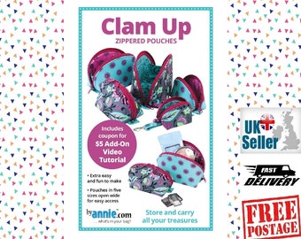 ByAnnie Clam Up PBA275 pattern to make your own Zippered Pouches in 5 sizes. Clear instructions. Includes coupon for handy Video Tutorial