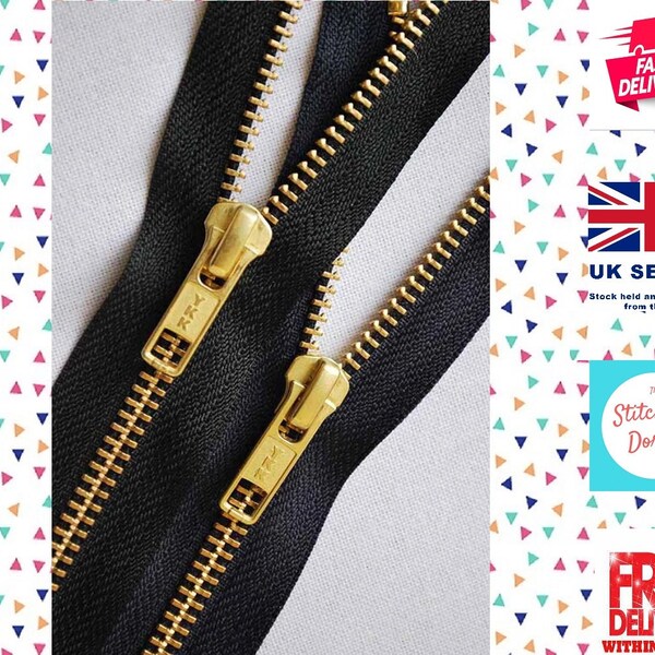 Zip 6" Noir. YKK No.5 Gold Jean Zip RGC56 Fermeture à glissière fermée 15 cm / 6 pouces. Parfait pour les jeans, les pantalons ou les petits travaux de rembourrage