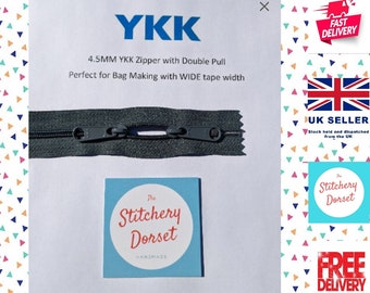 YKK ZIP Grey #4.5 Coil Nylon Zipper with Double Slide Handbags/bags 40". Cut to size, Wide fabric edges, removable / reusable Zipper Pulls.