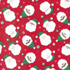 MODA Hello Holidays by Abi Hall 35370 12 Red Scarf. Santa Faces, Red Background. 42&quot; 115cm Wide Premium Quilters Cotton. Christmas Fabric