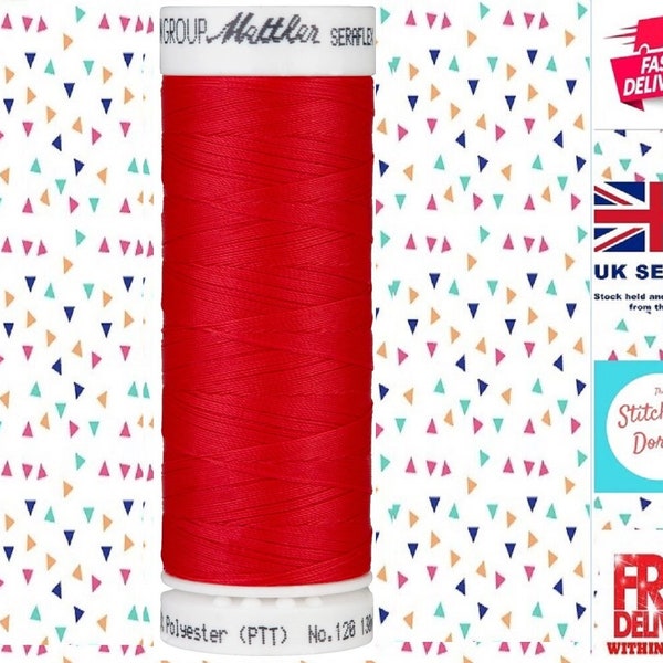 Fil à coudre Mettler Seraflex. 0503 CARDINAL - Taille de la bobine 130 m/142 yards. Rend la couture au point droit extrêmement extensible. 100 % PTT