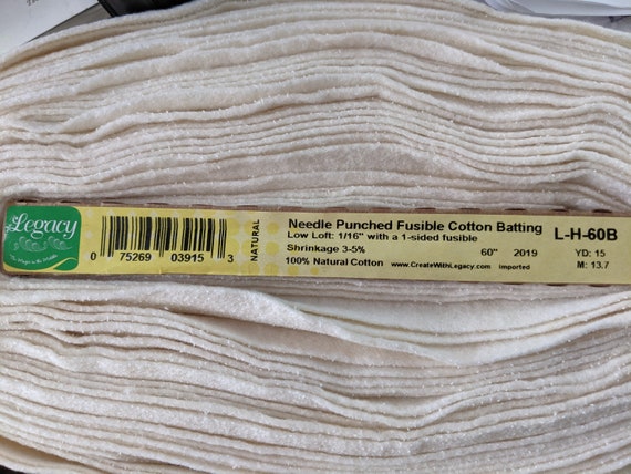 Legacy Needle Punched Fusible 100% Natural Cotton Batting/wadding. Low Loft  1/16 With One Sided Fusible. Shrinkage 3-5 Percent. Quilting -  Israel