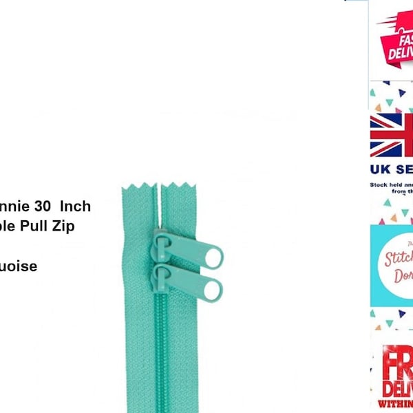 ZIP Turquoise ByAnnie Double Slide Handbag Zipper 30". Can be cut to size, Wider fabric edges, removable and reusable Zipper Pulls YKK #4.5