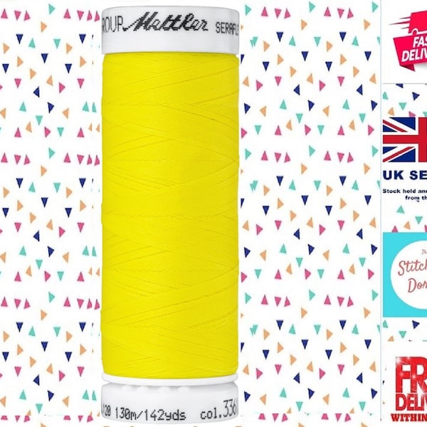 Fil à coudre Mettler Seraflex. 3361 CITRON - Taille de la bobine 130 m/142 yards. Rend la couture au point droit extrêmement extensible. 100 % PTT