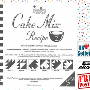 MODA Cake MIx Rezept 2 (ZWEI) Grundpapier für Layer Cake / 10&quot; Stapeler. Miss Rosies Quilt Co. 44 Rezeptkarten zum Herstellen von Quiltblöcken