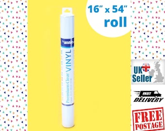 ByAnnie Vinyl on a Roll, Premium Clear 16 Gauge Vinyl on a Roll with removable/sewable paper liner. Piece Measures 16x54". 40.6cm x 137cm