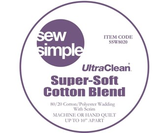 Sew Simple 80/20 cotton blend wadding/batting pack. Contains 1 piece of wadding measuring 118x90" 228x300cm. For quilting, crafts, patchwork