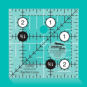 Creative Grids 2.5&quot; x 2.5&quot; Square Quilting Ruler CGR2. Turn-a-round Markings. The original Non-Slip Ruler with Embedded Gripper.