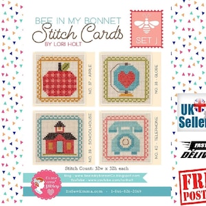 Bee In My Bonnet Stitch Cards di Lori Holt SET J. Cross Stitch Patterns di Lori Holt and Its Sew Emma. Coordinate con spelling Bee Quilt