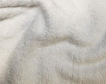 Tela de toalla de bambú orgánico blanco. 150 cm (60") de ancho. Mezcla orgánica. Ideal para discos desmaquillantes, toallitas húmedas para bebés, pañales y batas.