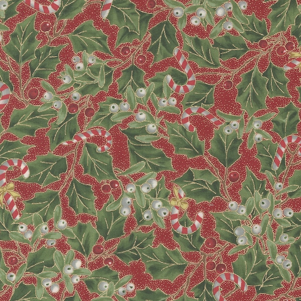 MODA  Crimson Holly 33662 13M Merry Manor Metallic - Free UK Postage, Modern Premium Cotton Fabric