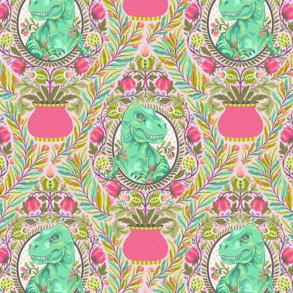 Roar! Tree Rex Blush - Tula Pink - PER QUARTER METRE Roar! Tree Rex Blush - Tula Pink - PER QUARTER METRE