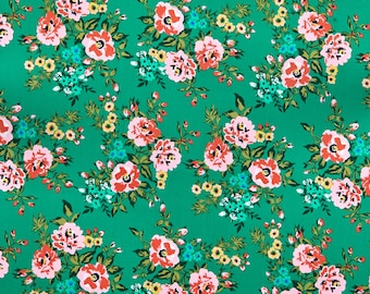 Organic Cotton Fabric, 'Sweet Rose From Wildflower Range ' Cloud9 Cotton Sateen - Free UK Postage, Modern Organic Cotton, Cloud Nine