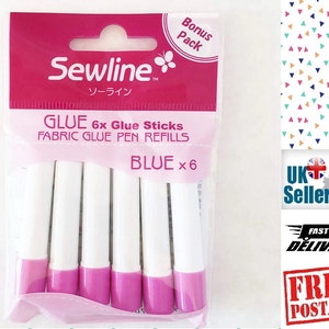 Sewline Fabric Glue Pen Refills Bonus Pack - 6 glue pen refills, 6 x blue (Dries Clear). Sewline Glue Pen Required