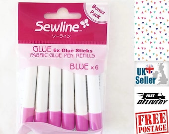 Sewline Fabric Glue Pen Refills Bonus Pack - 6 Klebestift-Refills, 6 x Blau (Dries Clear). Sewline Klebestift erforderlich