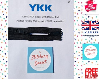 YKK ZIP Black #4.5 Coil Nylon Zipper with Double Slide Handbags/bags 40". Cut to size, Wide fabric edges, removable / reusable Zipper Pulls.