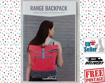 Range Backpack Bag Sewing Pattern by Noodlehead. Foldover Style Backpack with Zippered Front Pocket. Work, Lunch with pockets AG540