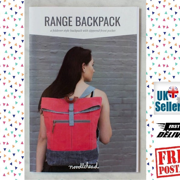 Range Backpack Bag Sewing Pattern by Noodlehead. Foldover Style Backpack with Zippered Front Pocket. Work, Lunch with pockets AG540
