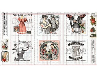 Può includere: Un collage vintage di immagini a tema cucito, tra cui una donna che cuce, un corsetto e un rocchetto di filo. Il testo "NEEDLE CRAFT", "SEW CARD POST", "THE DAVIS SEWING MACHINE", "OPTIMATES CORSET" e "SWEET AS THE ROSE" è visibile.