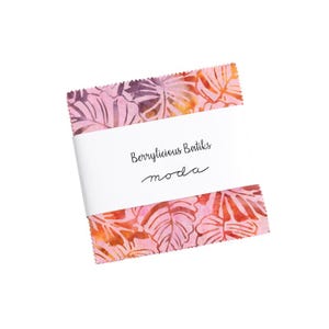 MODA Charm Pack Berrylicious Batiks by In House MODA Designers, contains 42 pieces measuring 5" Squares Quality Cotton Quilting Fabric.