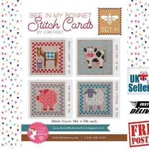 Bee In My Bonnet Stitch Cards von Lori Holt SET H. Kreuzstichmuster von Lori Holt und ihre Sew Emma. Co ordiniert mit Farm Girl Quilts