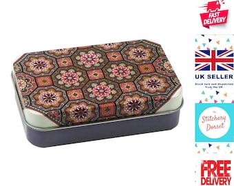 Janie Crow / Emma Ball Persian Tiles Mini Rectangular Tin with Hinged Lid H 26mm W 92mm D 72mm Perfect for Sewing and Crafting Storage.