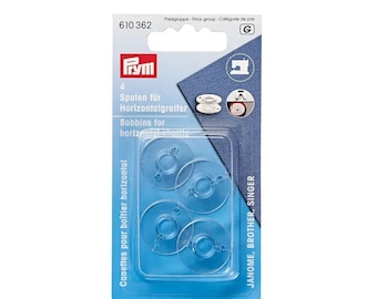 PRYM 610 362 Pack of 4 Sewing machine bobbins for horizontal shuttle machines. Janome, Brother, Singer. 20.5mm wide by 11.5mm deep.