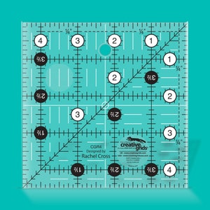 Creative Grids 4.5" x 4.5" Square Quilting Ruler CGR4. Turn-a-round Markings. The original Non-Slip Ruler with Embedded Gripper.
