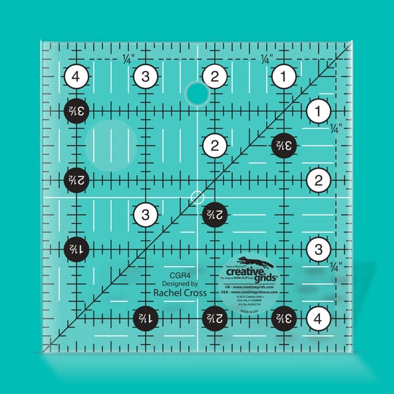 Creative Grids 4.5 X 4.5 Square Quilting Ruler CGR4. Turn-a-round Markings.  the Original Non-slip Ruler With Embedded Gripper. 