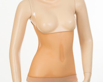 Under Bust  Belly Dance Body Stocking in Plain Caramel 4 way Stretch Mesh, Hold Control