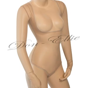 Under Bust SLEEVED Belly Dance Body Stocking, Thong Style in Nude Glow Stretch Mesh with Hold Control