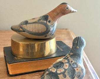 Vintage hand-painted Tonalá pottery birds figurine from Mexico