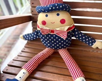 Vintage Patriotic Humpty Dumpty Folk Art Doll – 4th of July Decor Collectible