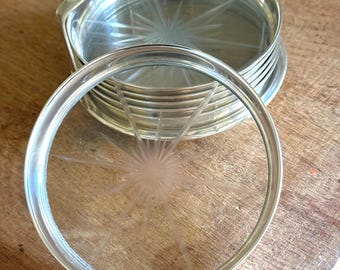 Vintage Sterling Silver Crystal Coaster Set – Starburst Design, Holder Included