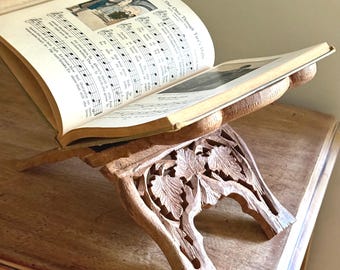 Vintage Hand Carved Foldable Wooden Book Holder/Stand